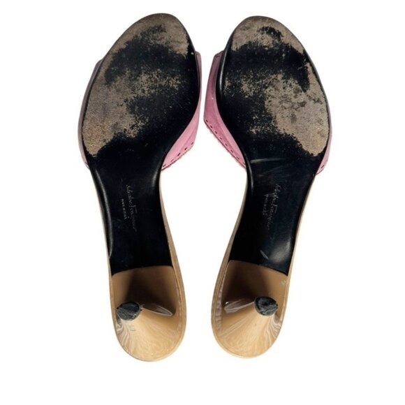 VTG Salvatore Ferragamo Women’s Sz 12 B Mauve Pink Leather Slip On Heels w/ Bow - Picture 15 of 15